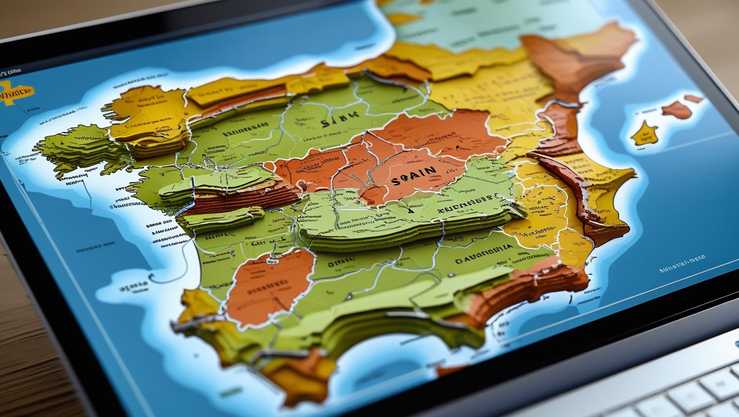 portatil en el que se muestra mapa de españa