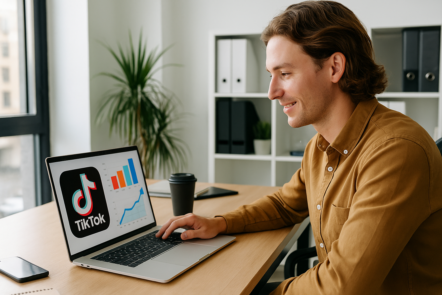 Hombre ordenador Tiktok Shop